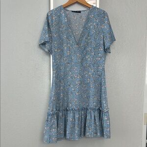 Floral Blue V-Neck Dress